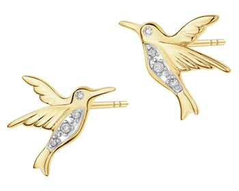 9 K Rhodium-Plated Yellow Gold Earrings with Diamonds - 0,03 ct - fineness 9 K