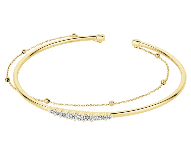 9 K Rhodium-Plated Yellow Gold Rigid Bracelet with Diamonds - 0,08 ct - fineness 9 K