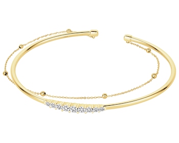 9 K Rhodium-Plated Yellow Gold Rigid Bracelet with Diamonds - 0,08 ct - fineness 9 K