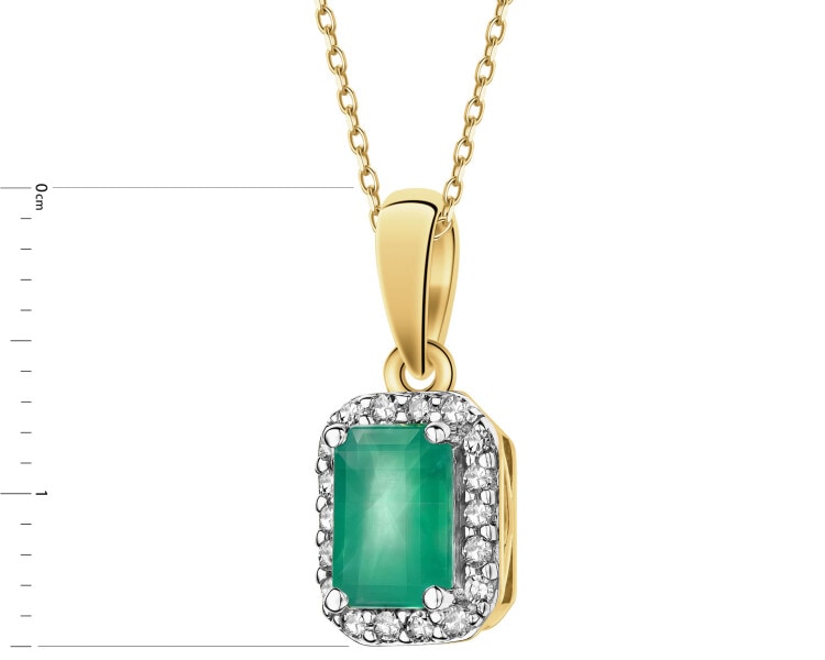 Zawieszka z żółtego złota z diamentami i szmaragdem - próba 585