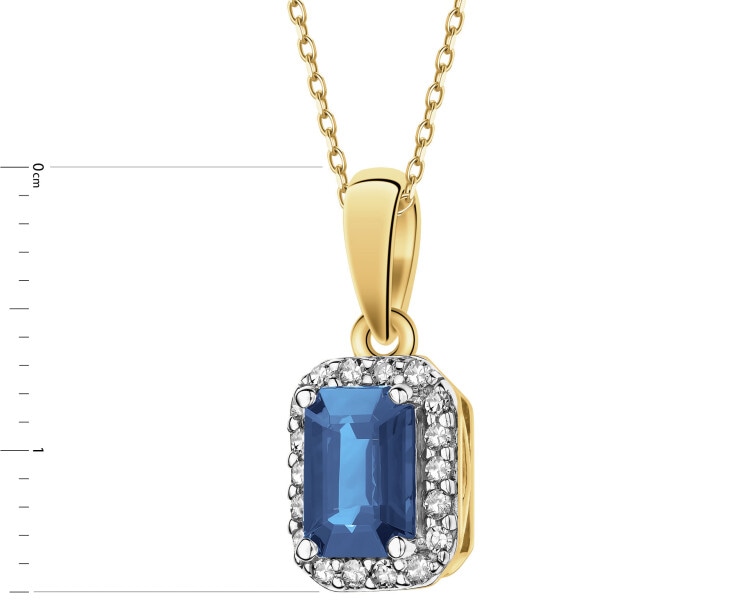 Zawieszka z żółtego złota z diamentami i szafirem - próba 585