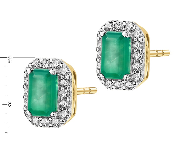 Kolczyki z żółtego złota z diamentami i szmaragdami - próba 585