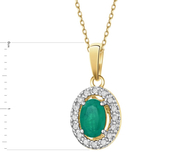 Zawieszka z żółtego złota z diamentami i szmaragdem - próba 585