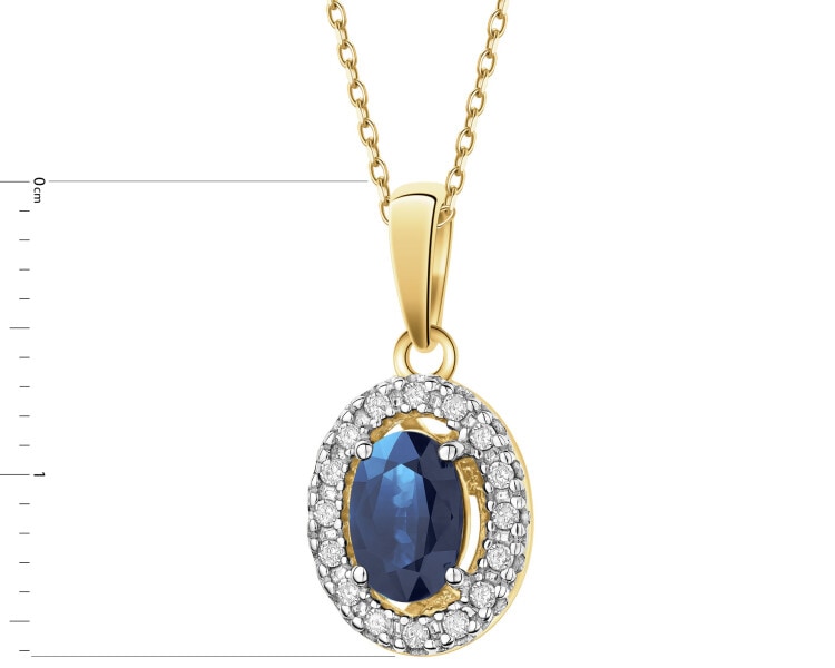 Zawieszka z żółtego złota z diamentami i szafirem - próba 585