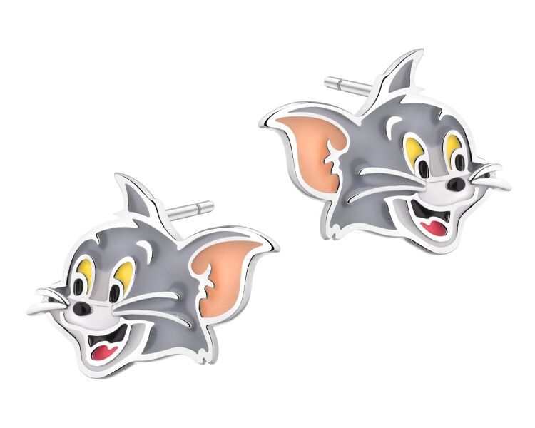 Silver earrings with enamel - Tom and Jerry, Tom, Warner Bros. Discovery