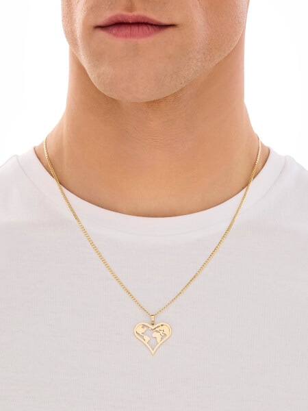 Złota zawieszka - serce, mapa świata