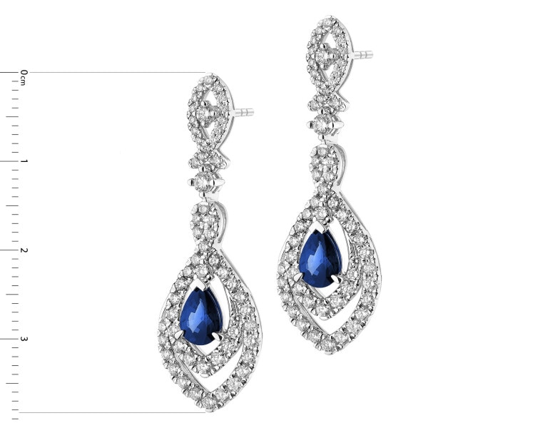 Kolczyki z białego złota z brylantami i szafirami - próba 750