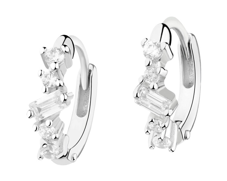 Rhodium Plated Silver Hoop Earring with Cubic Zirconia