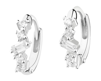 Rhodium Plated Silver Hoop Earring with Cubic Zirconia