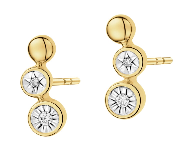 9 K Rhodium-Plated Yellow Gold Earrings with Diamonds - 0,03 ct - fineness 9 K