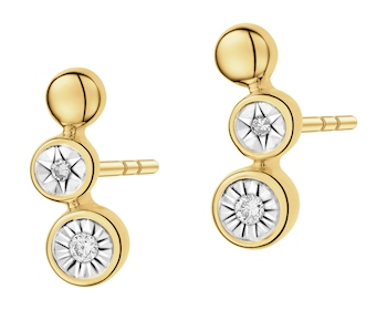 9 K Rhodium-Plated Yellow Gold Earrings with Diamonds - 0,03 ct - fineness 9 K