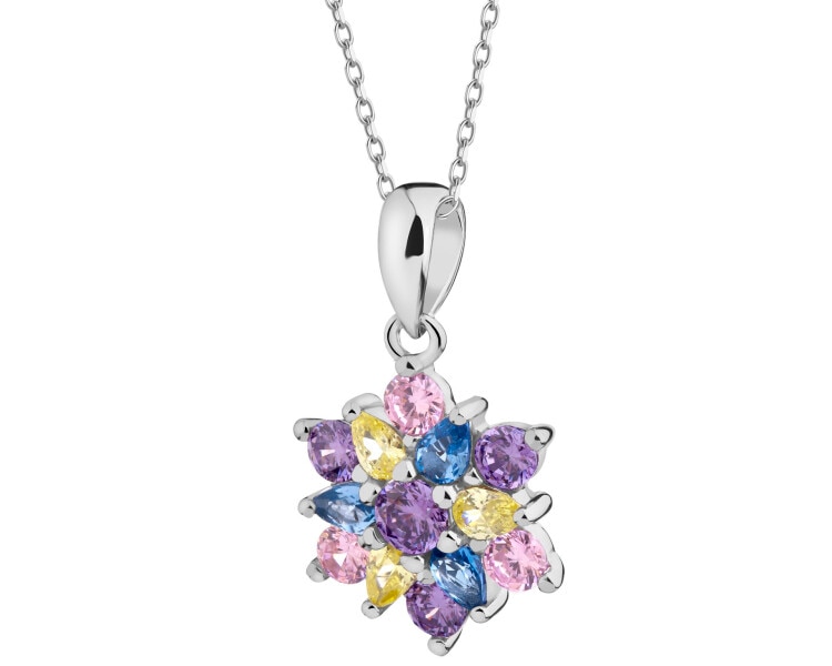 Rhodium Plated Silver Pendant with Cubic Zirconia