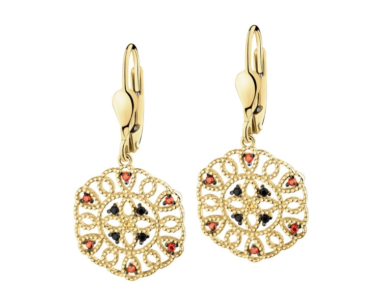 585 Yellow Gold/Black Rhodium Dangling Earring with Cubic Zirconia