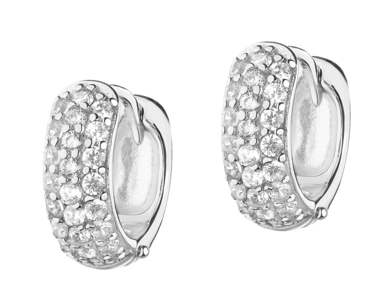 Rhodium Plated Silver Hoop Earring with Cubic Zirconia