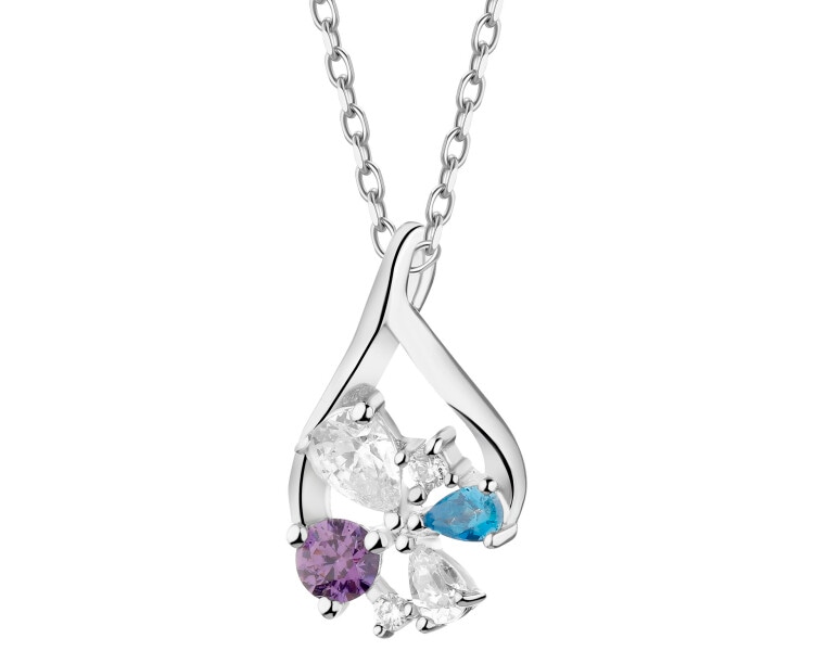 Rhodium Plated Silver Pendant with Cubic Zirconia