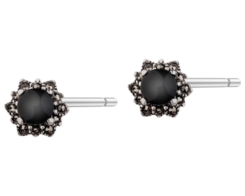 Rhodium Plated Silver Earrings with Onyx