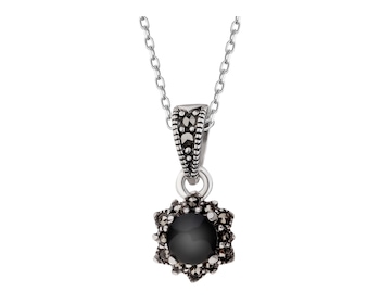 Rhodium Plated Silver Pendant with Onyx