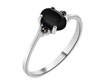 Rhodium Plated Silver Ring with Onyx