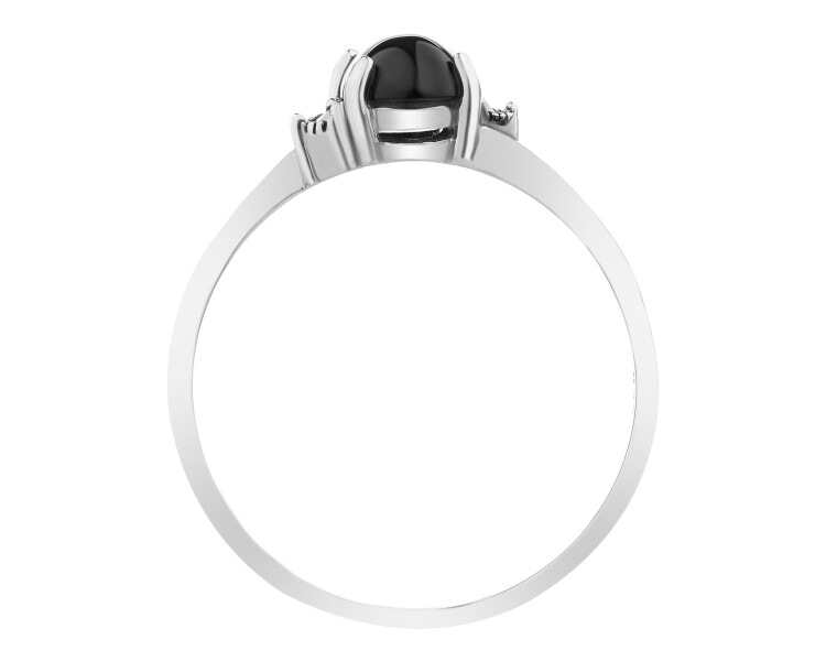 Rhodium Plated Silver Ring with Onyx