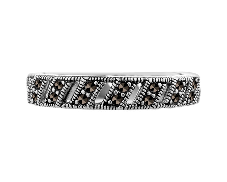 Rhodium Plated Silver Band Ring with Marcasite