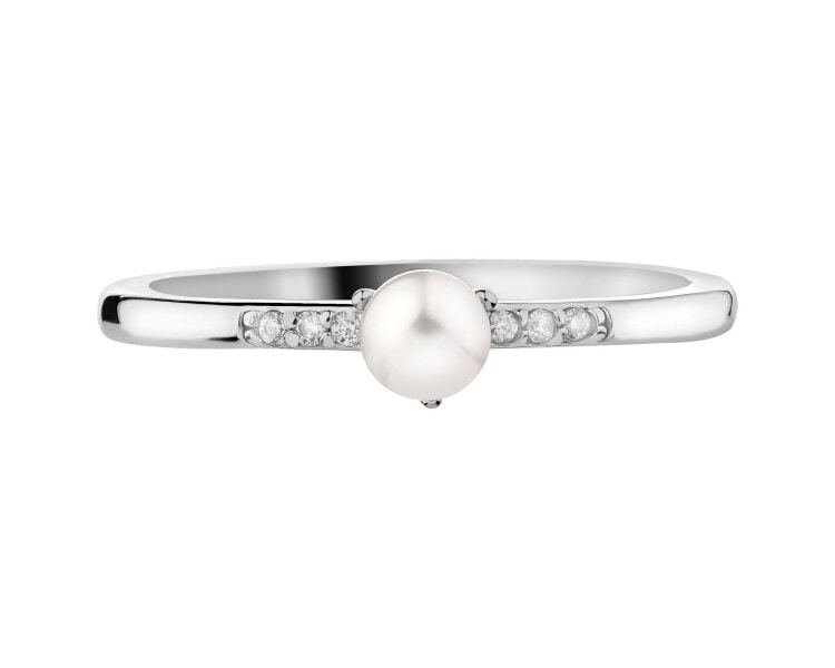 Rhodium Plated Silver Ring with Pearl