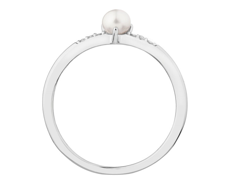 Rhodium Plated Silver Ring with Pearl