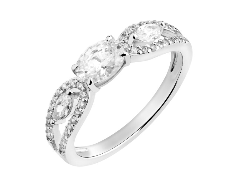 Rhodium Plated Silver Band Ring with Cubic Zirconia