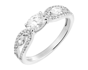 Rhodium Plated Silver Band Ring with Cubic Zirconia