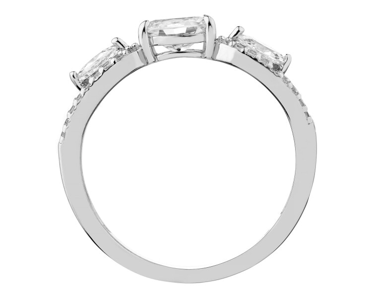 Rhodium Plated Silver Band Ring with Cubic Zirconia