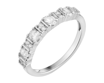 Rhodium Plated Silver Band Ring with Cubic Zirconia