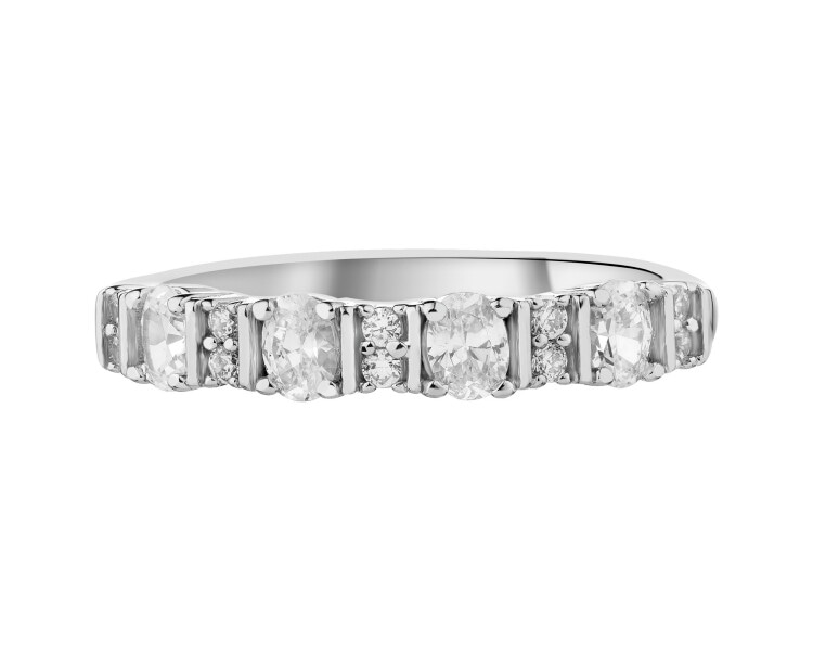 Rhodium Plated Silver Band Ring with Cubic Zirconia