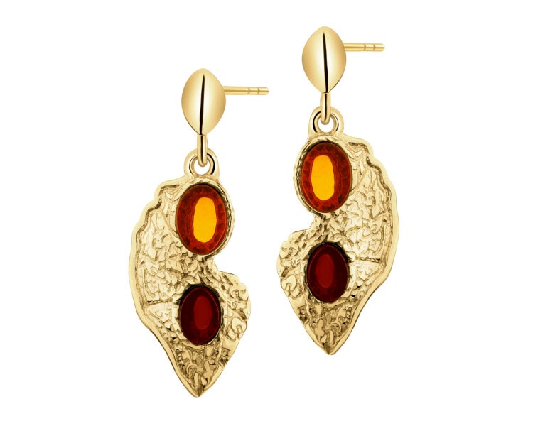 Gold-Plated Silver Dangling Earring with Amber