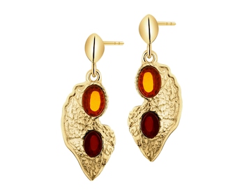 Gold-Plated Silver Dangling Earring with Amber