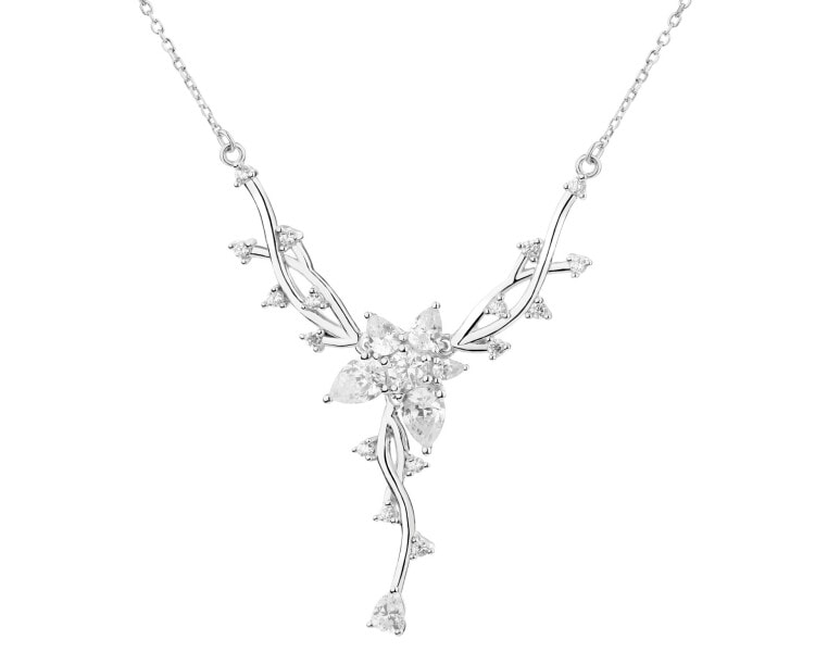 Rhodium Plated Silver Necklace with Cubic Zirconia