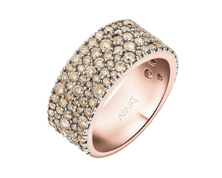 18 K Rhodium Plated Rose Gold Band Ring with Champagne Diamonds - 1,86 ct - fineness 18 K