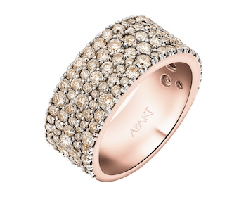 18 K Rhodium Plated Rose Gold Band Ring with Champagne Diamonds - 1,86 ct - fineness 18 K