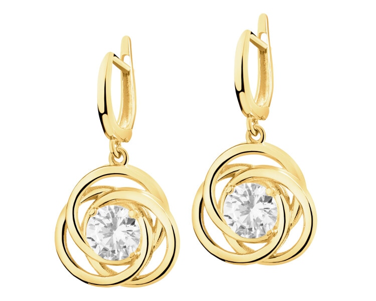 8 K Yellow Gold Dangling Earring with Cubic Zirconia