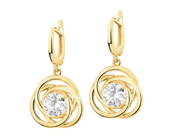 8 K Yellow Gold Dangling Earring with Cubic Zirconia