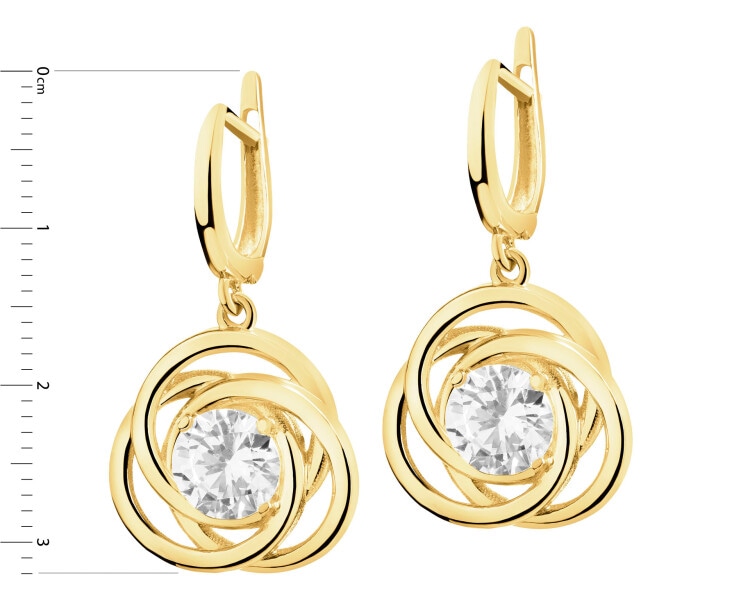 8 K Yellow Gold Dangling Earring with Cubic Zirconia