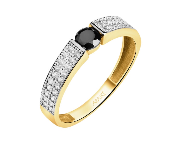 8 K Rhodium-Plated Yellow Gold Band Ring with Cubic Zirconia