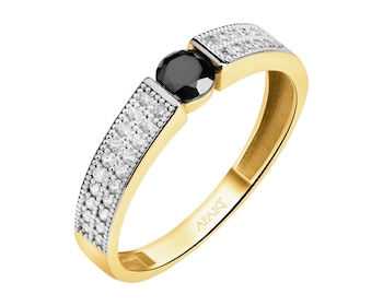 8 K Rhodium-Plated Yellow Gold Band Ring with Cubic Zirconia