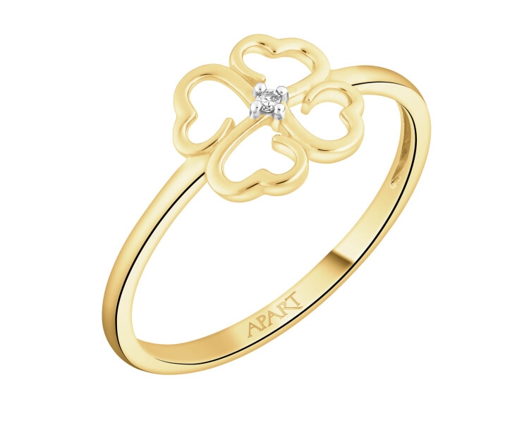 9 K Rhodium-Plated Yellow Gold Ring with Diamond - 0,006 ct - fineness 9 K