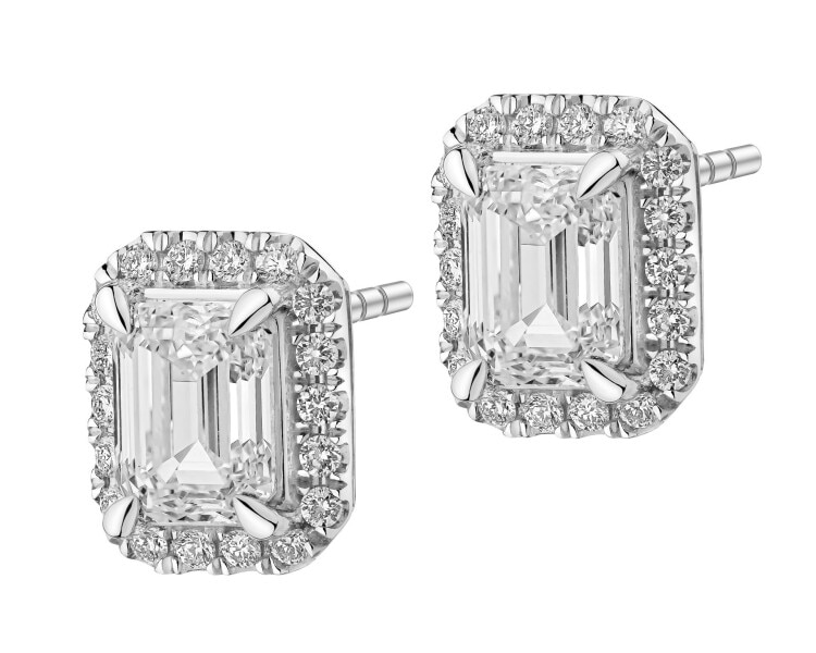 18 K Rhodium-Plated White Gold Earrings - 2,26 ct - fineness 18 K