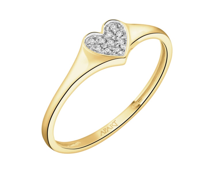 14 K Rhodium-Plated Yellow Gold Ring with Diamonds - 0,03 ct - fineness 14 K