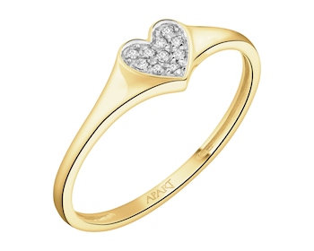 14 K Rhodium-Plated Yellow Gold Ring with Diamonds - 0,03 ct - fineness 14 K