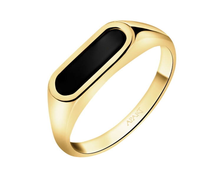 8 K Yellow Gold Signet Ring with Onyx