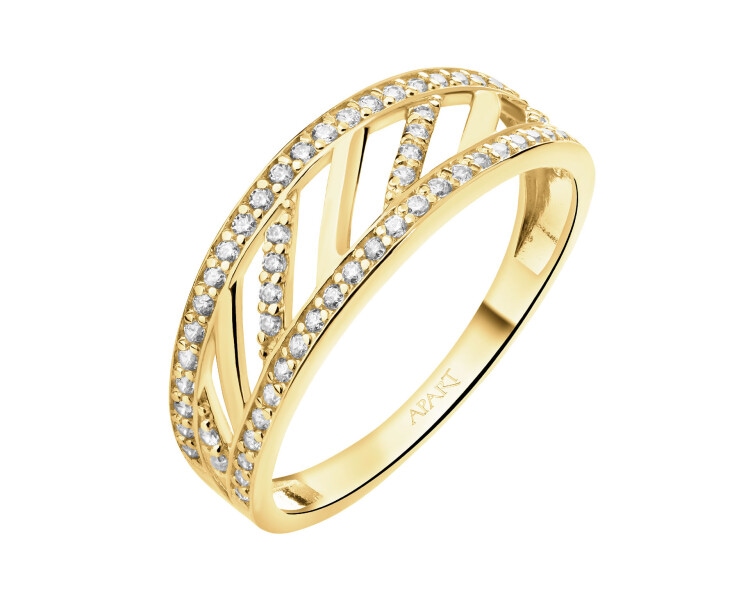 14 K Yellow Gold Band Ring with Cubic Zirconia