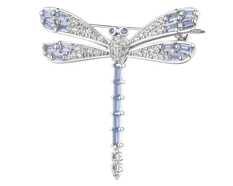 Brooch silver pendant with zircons - dragonfly