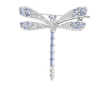 Brooch silver pendant with zircons - dragonfly