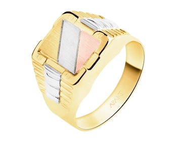 9 K Yellow, Rose & Rhodium Plated White Gold Signet Ring